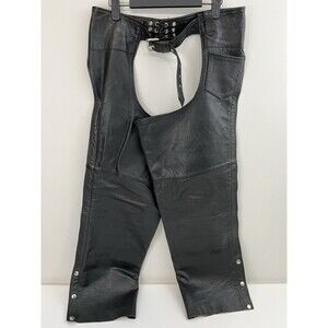 First Manufacturing Co Rally Riding Chaps FMC Black leather Biker Adj waist Med